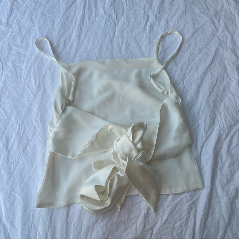 Zara White Satin Effect Bow Tie Top
